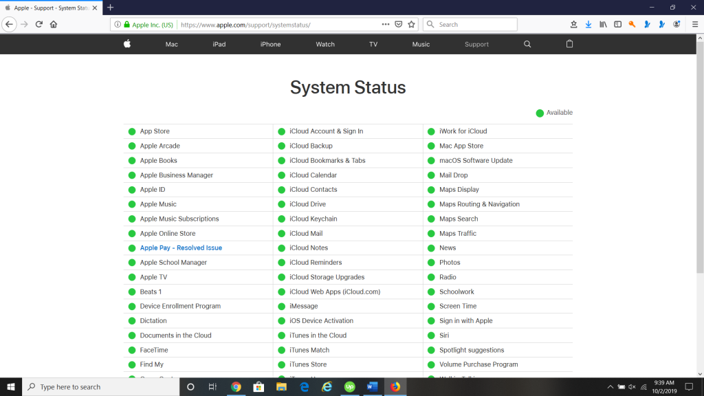 iPhoneアクティベーションエラーのシステムステータスチェック