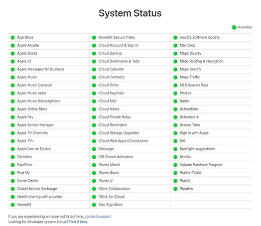 Appleシステムステータスページ