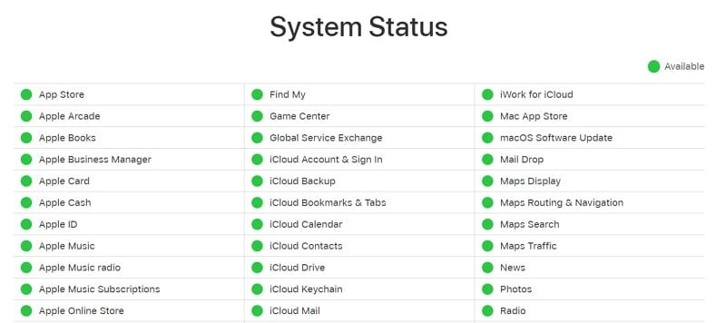 Appleシステムのステータスを確認してください