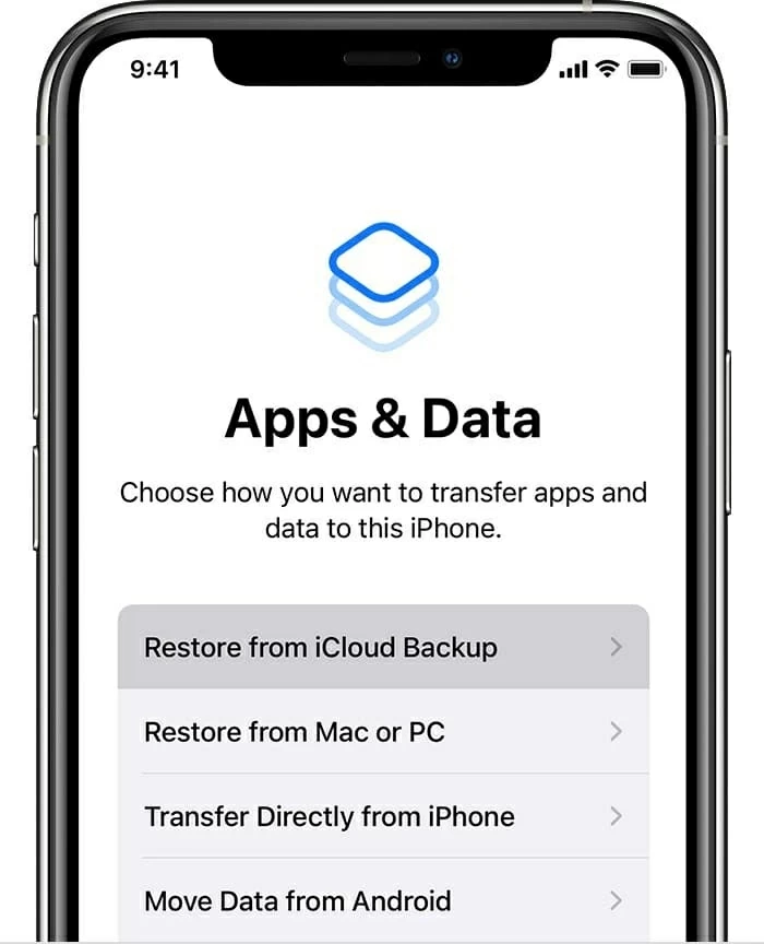 工場出荷時のリセットが完了した後、バックアップからiPhone 12を復元します