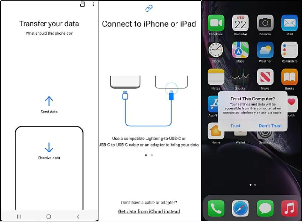 iPhoneからSamsung S24へのケーブル転送コンタクト