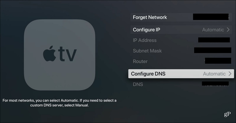 Apple TVでDNSを変更します