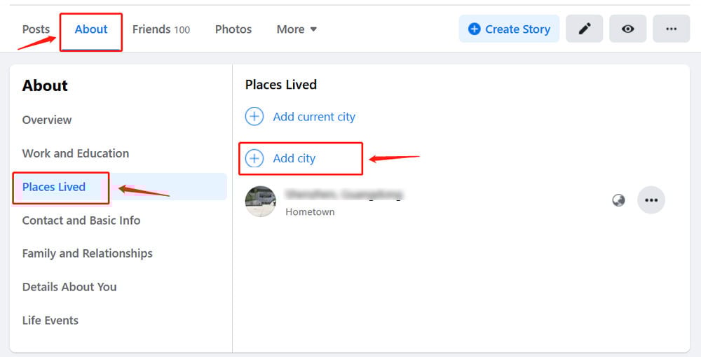 Facebookの場所を変更します