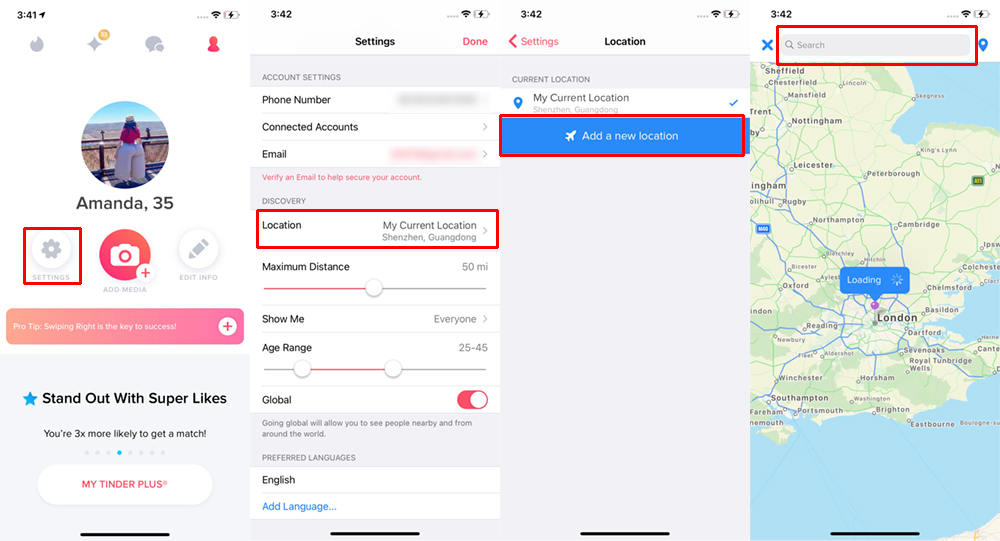 Tinderの場所を変更します