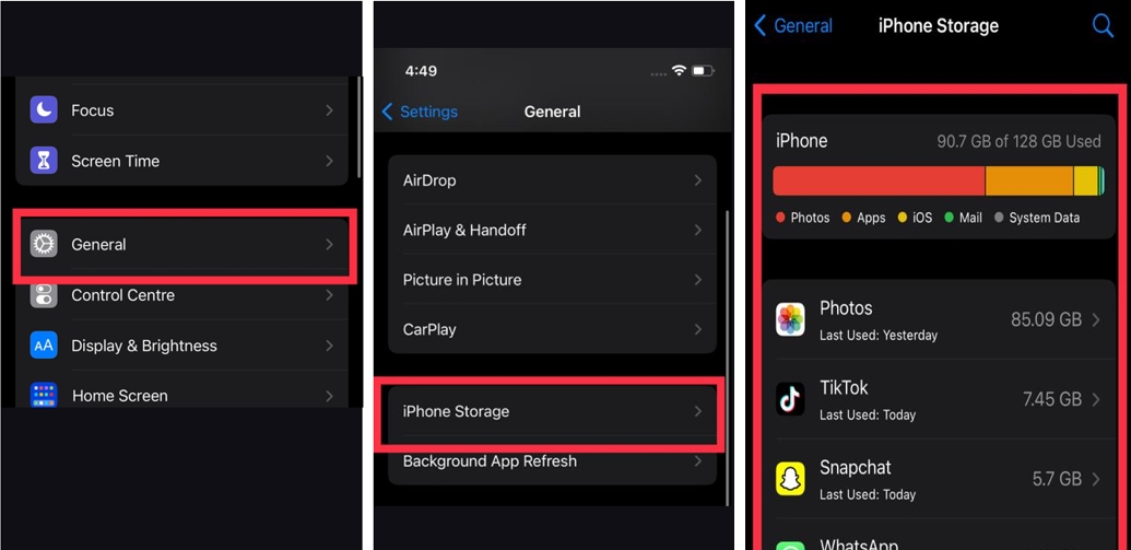 iPhoneストレージを確認してください