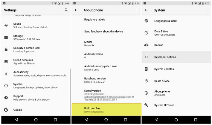 Androidで開発者モードをアクティブにします
