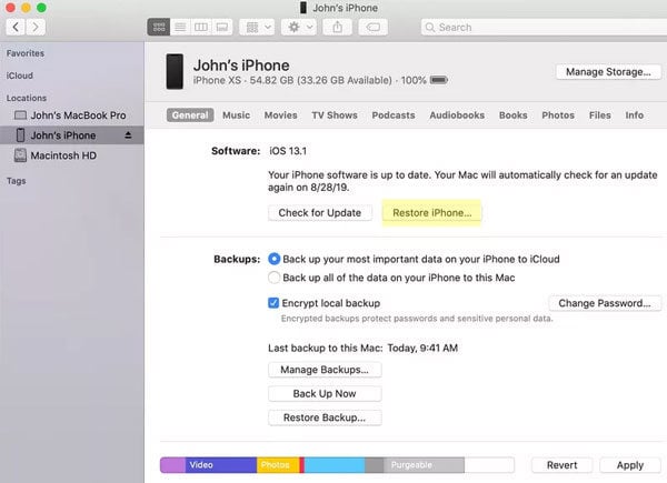 iPhoneを工場出荷時の設定に復元します 