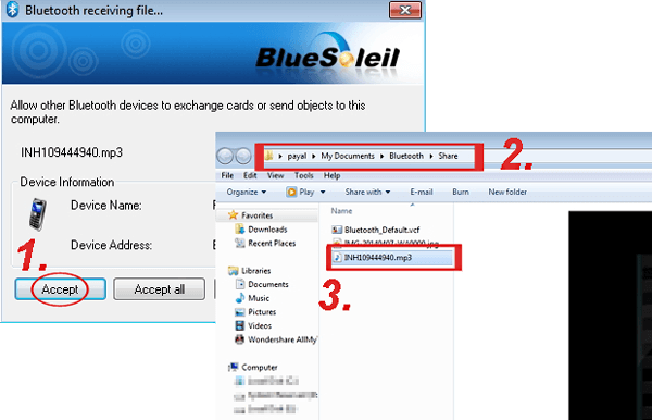 BluetoothでAndroidからラップトップにビデオファイルを転送します