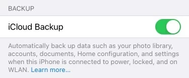 iCloudバックアップスイッチを右に移動します