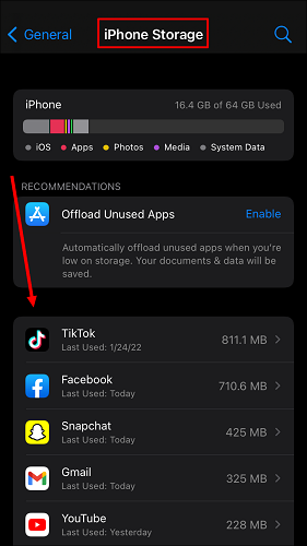 iPhoneで最も多くのスペースを占有しているアプリを確認してください。
