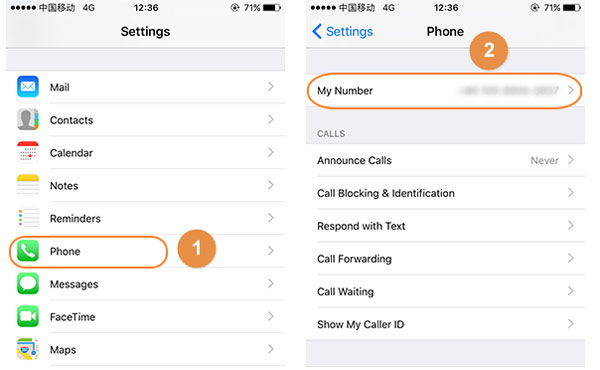 iPhone設定で番号を表示します