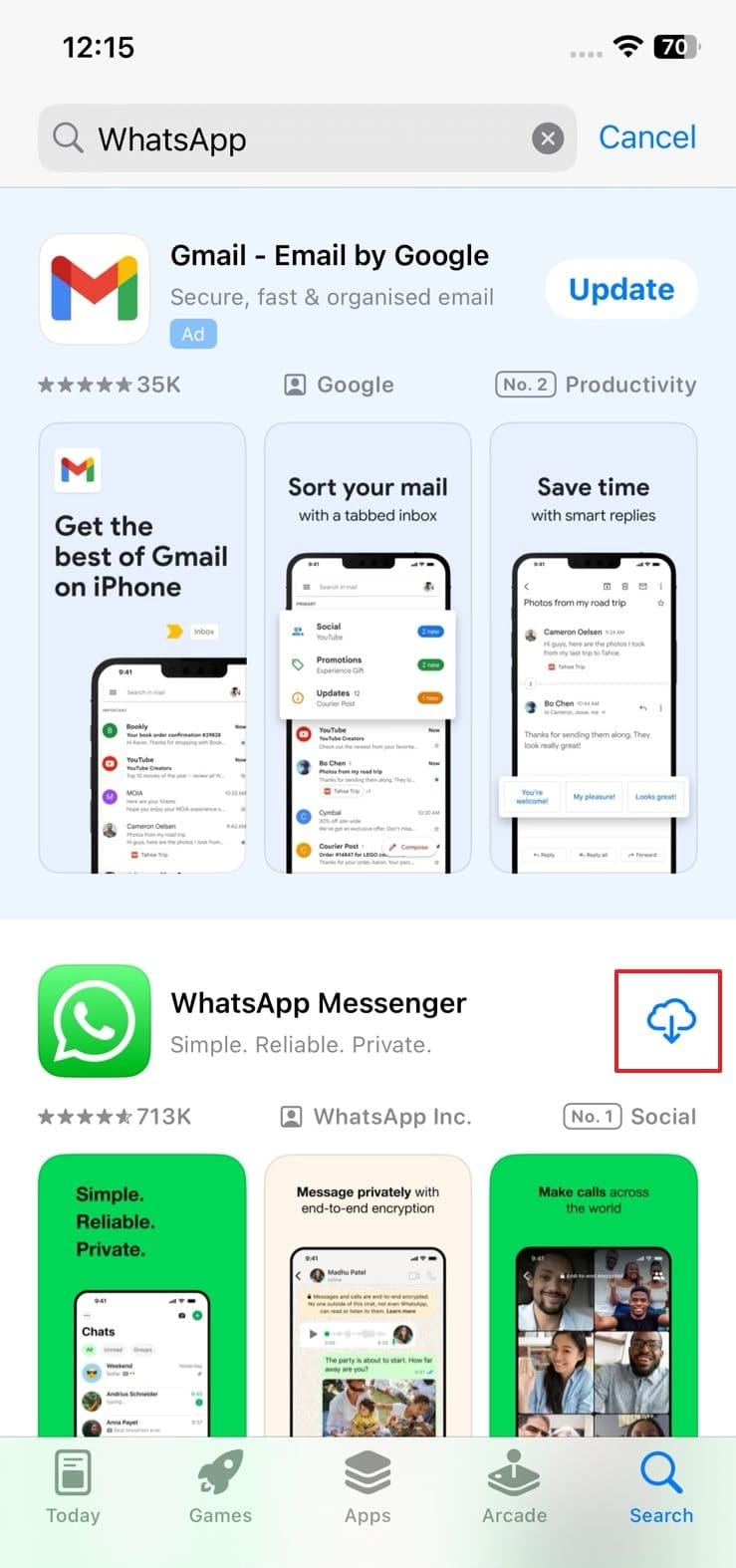 再びApp StoreからWhatsAppをダウンロードしてください