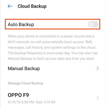 Oppo電話をOppo Cloudにバックアップします