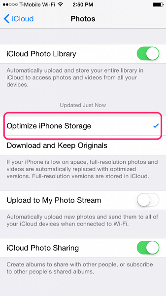 iPhoneストレージを最適化してiPhoneを修正すると、十分なストレージがないと書かれていますが、