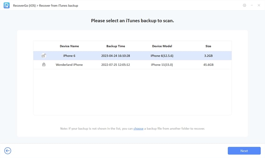 Recovergo iOSガイド - すべてのバックアップ履歴を表示します