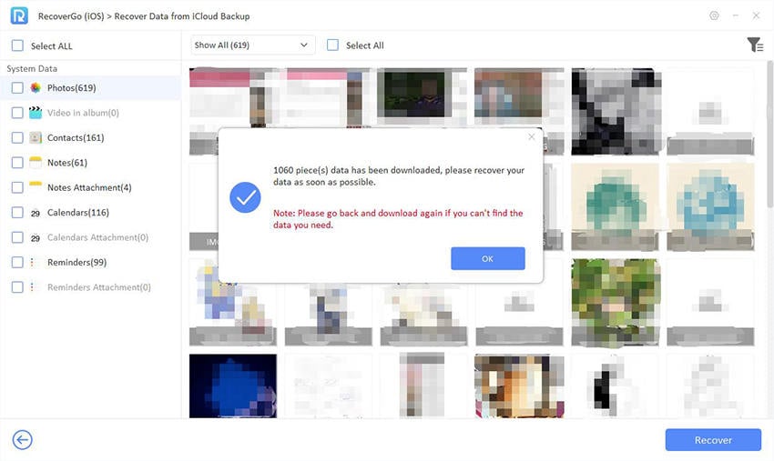 Recovergo iOSガイド -  iCloudバックアップのプレビューデータ