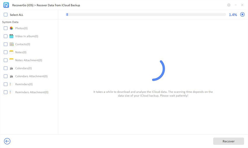 Recovergo iOSガイド -  iCloudバックアップからデータをスキャンします