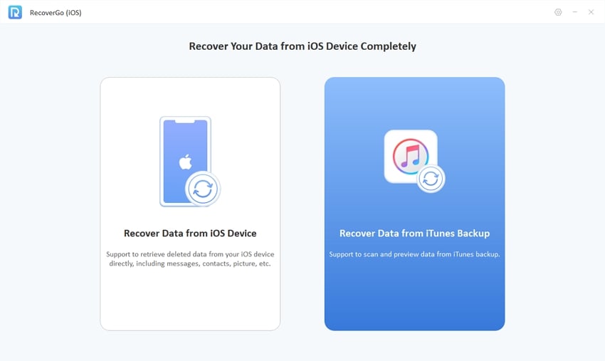 Recovergo iOSはiTunesバックアップからRecoverを選択します