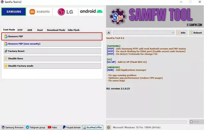 SAMFW FRPツールを使用してFRPを削除します