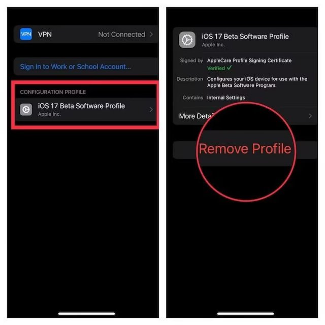 iOSベータプロファイルを削除します