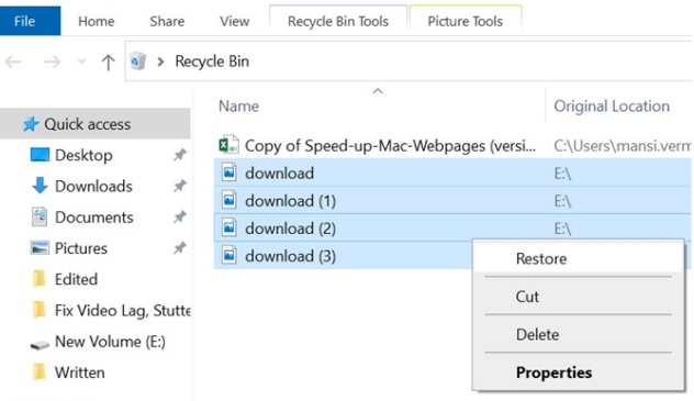 Windowsリサイクルビンから回復します