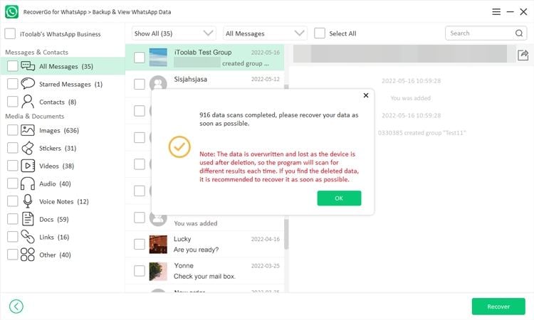 Recovergo WhatsApp回復データを回復します