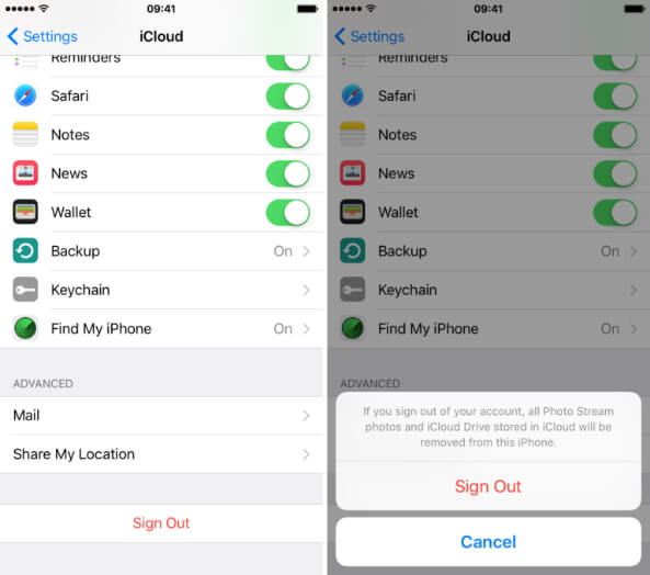 iCloudをログアウトします