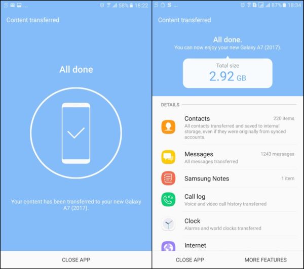 スマートスイッチを介して電話からサムスンにデータを転送します