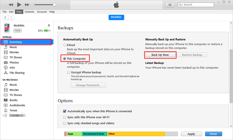 iTunesにiMessagesをバックアップする方法-Step 4
