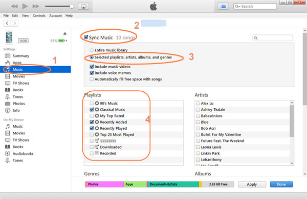 iPhoneにiTunesプレイリストを同期します