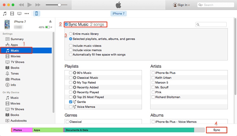 iTunesを使用してMacからiPhoneに音楽を同期します