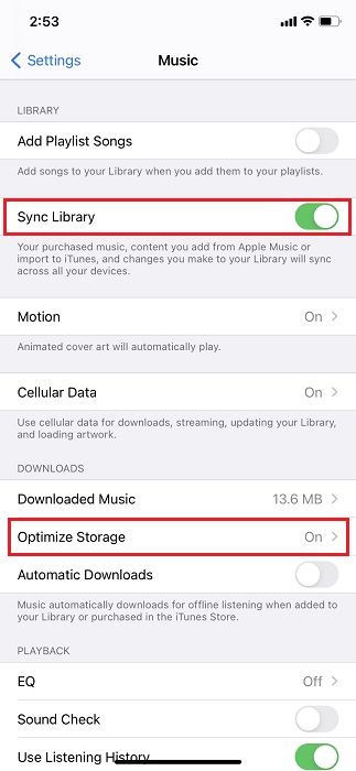 音楽の同期ライブラリをオンにして、iPhoneストレージをほぼ完全に解決する