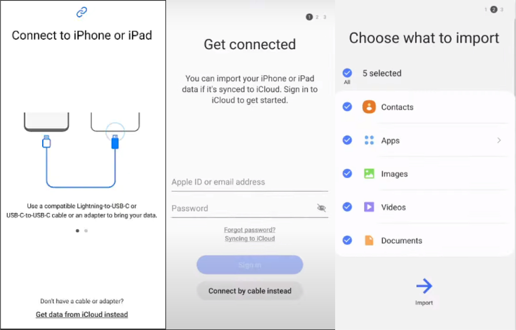 iPhoneからSamsung S24へのスマートスイッチワイヤレス転送
