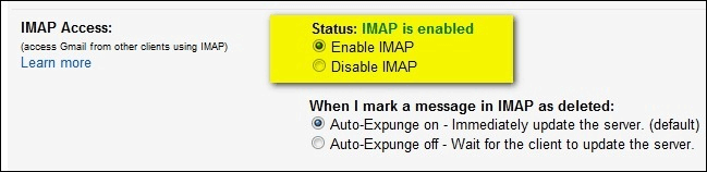 IMAPを有効にします