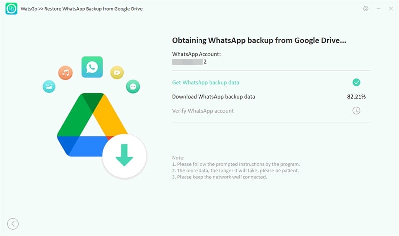 WatsgoはWhatsAppバックアップのダウンロードを開始します