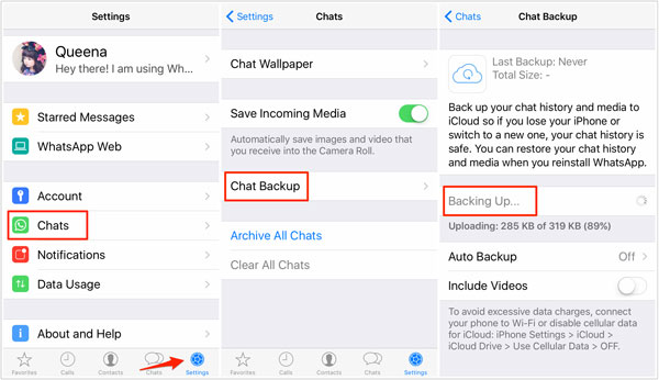 iPhoneからiCloudにWhatsAppバックアップを転送します