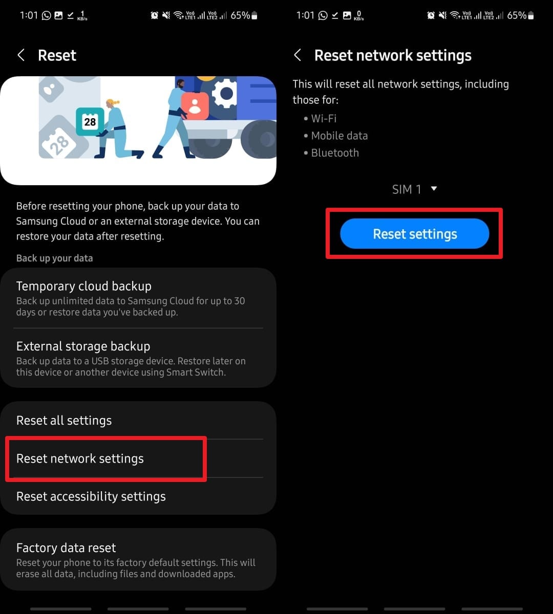 Androidネットワーク設定をリセットします
