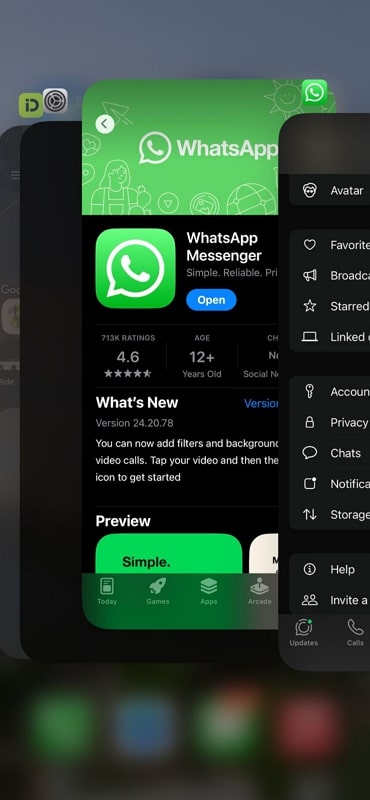 WhatsAppアプリを閉じます