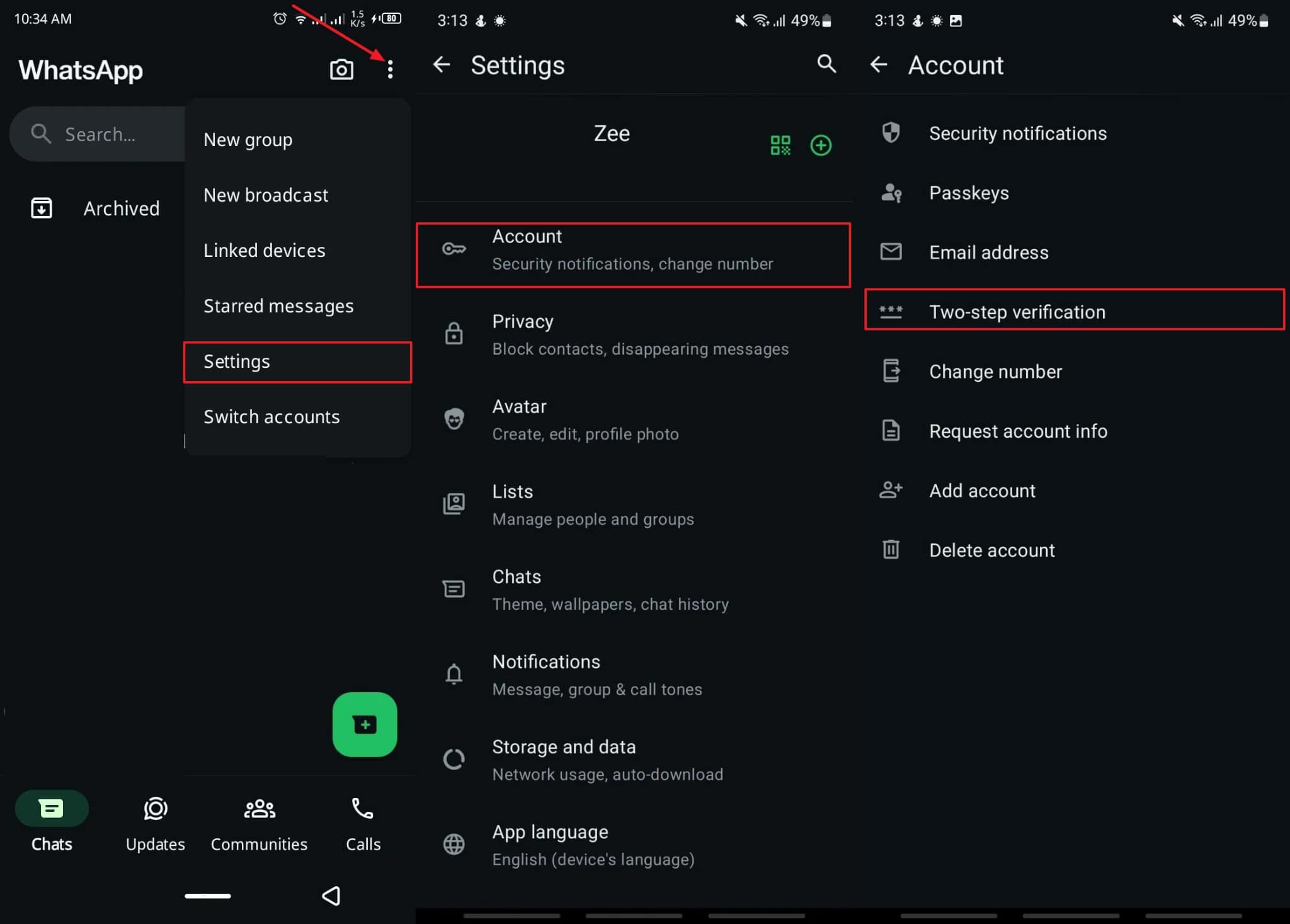 Androidの2つのステップ検証にアクセスします