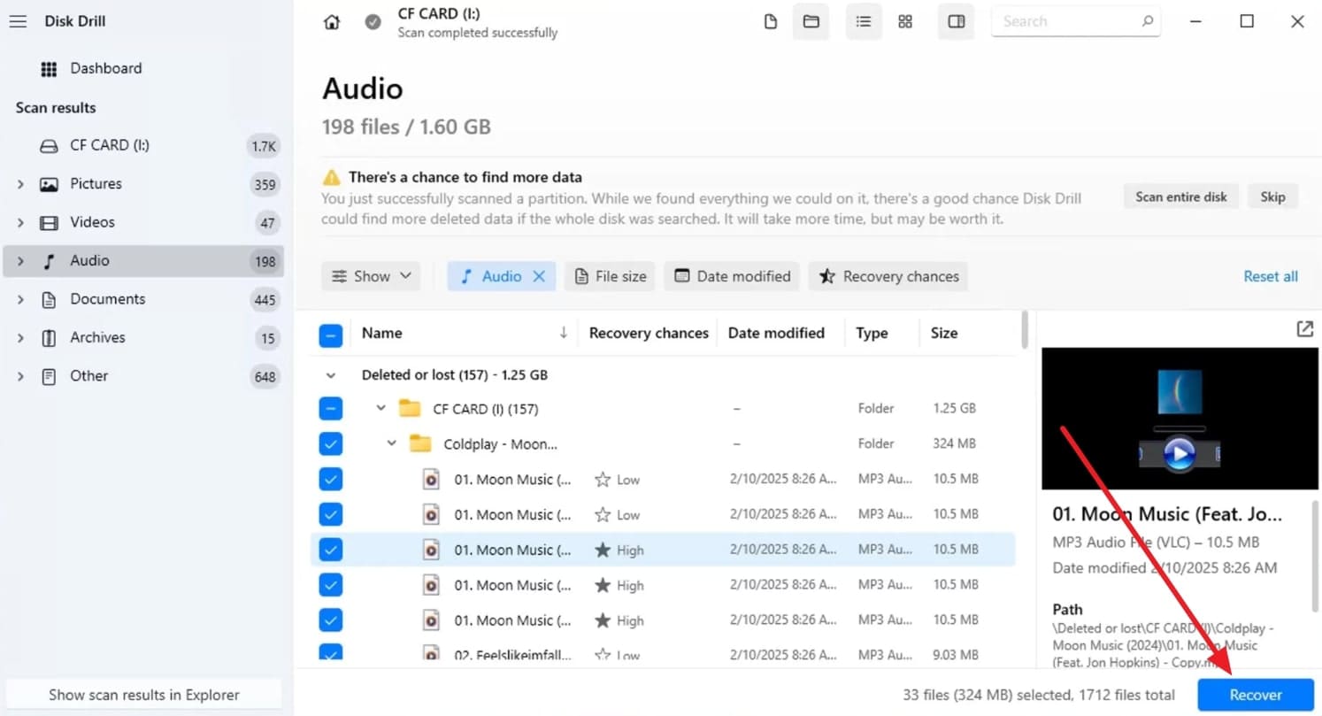 ディスクドリルからmp3を回復します